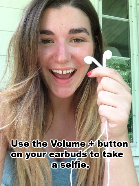 Take selfies using the remote on your earbuds.