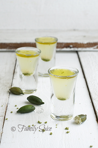 Finger Lime Kamikaze Shots with Mint and Olive Oil