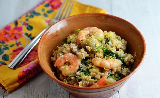 Shrimp and Barley Risotto with Spinach and Fresh Artichokes
