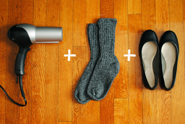 Combine wooly socks and a blowdryer for painless breaking in.