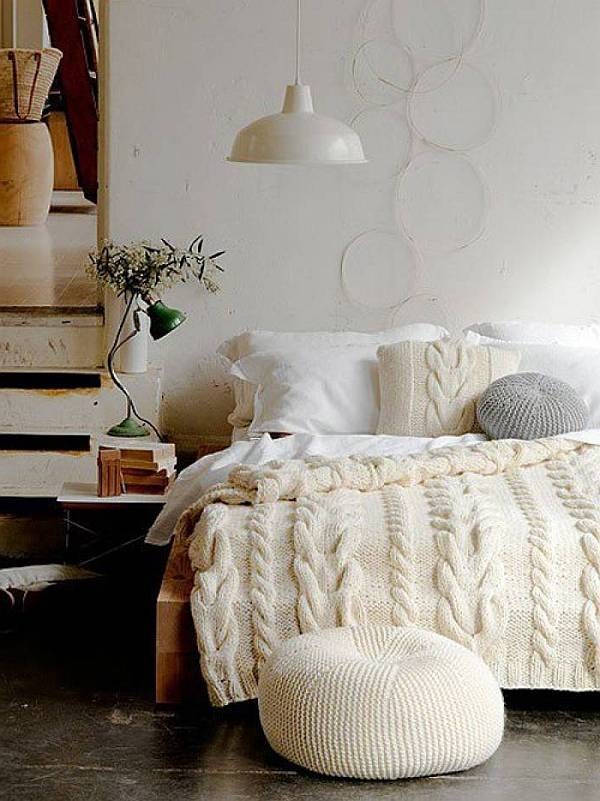 Dress your bed in a giant sweater with a cable-knit blanket.