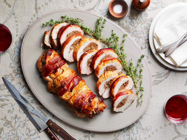 Bacon Wrapped Turkey Breast Stuffed with Pear Hash