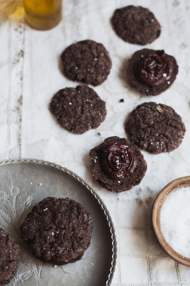 Double Chocolate Olive Oil Sea Salt Sandwich Cookies