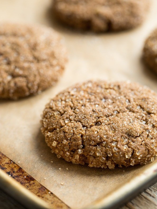 Chewy Molasses Spelt Cookies with Candied Ginger