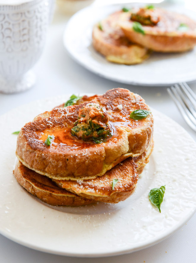 Savory Romano-Crusted French Toast with Tomato-Basil Butter