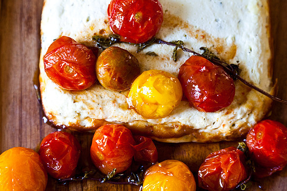 Baked Ricotta & Goat Cheese with Candied Tomatoes