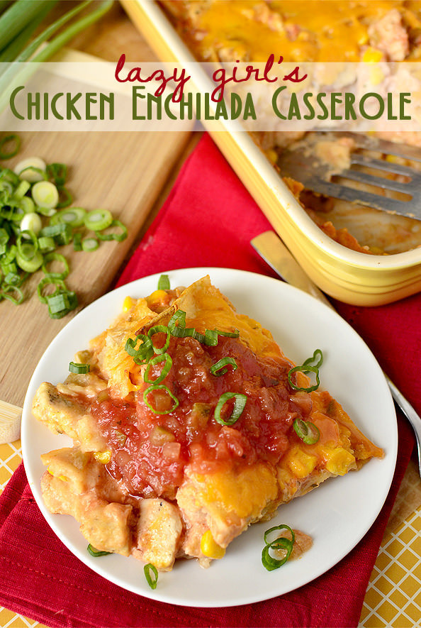Layer sautéed chicken with tortillas, sauce, and cheese to make this lazy enchilada casserole.