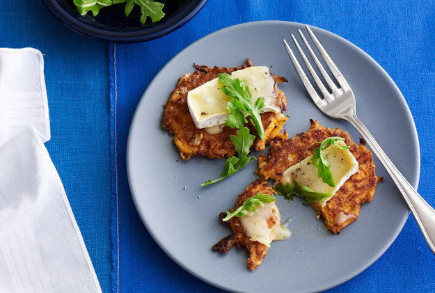Sweet Potato Latkes with Brie & Baby Arugula