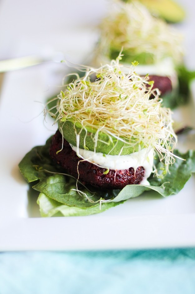 Indian Spiced Beet Burgers with Lemon Dill Yogurt Sauce