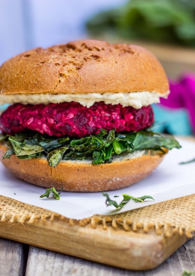 Roasted Beet Burgers with Crispy Kale & Tahini Sauce