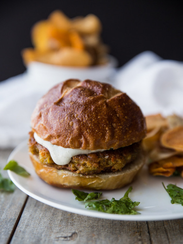 Curried Carrot Chickpea Chia Burgers