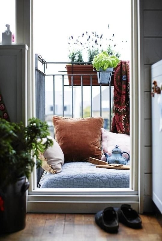 If you're space is seriously mini, consider just turning the whole thing into a cozy outdoor chair...