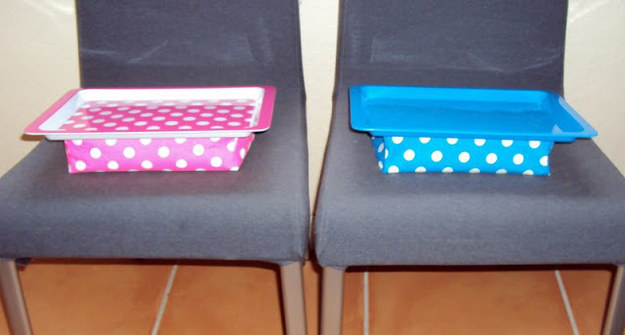 Make your own lap desk with fabric, beans, and a tray.