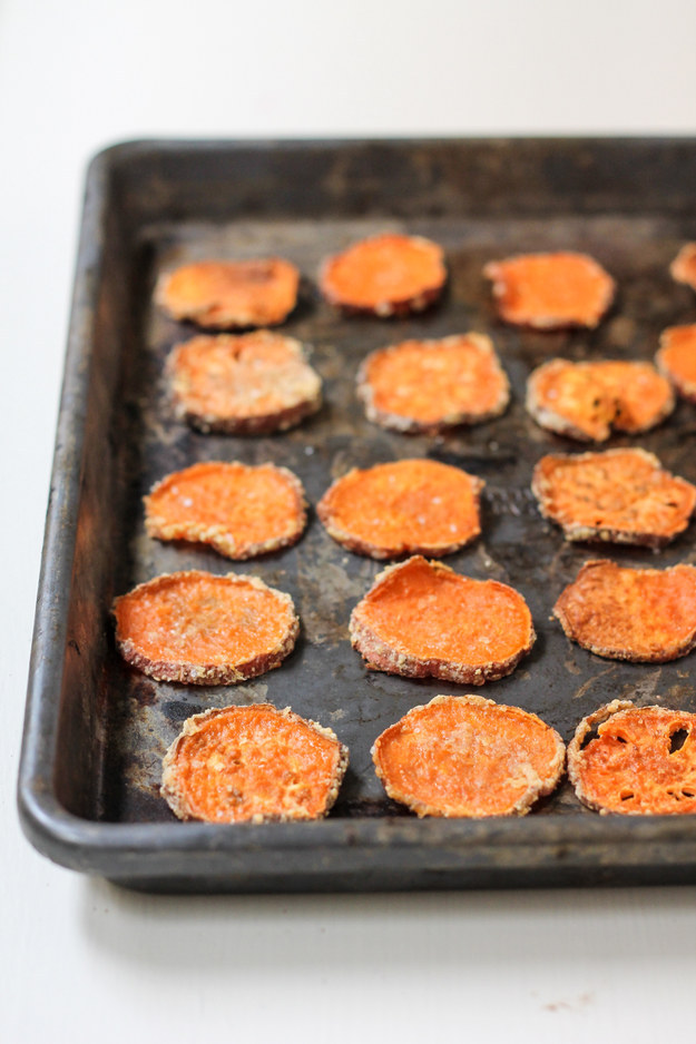 Parmesan Garlic Baked Sweet Potato Chips