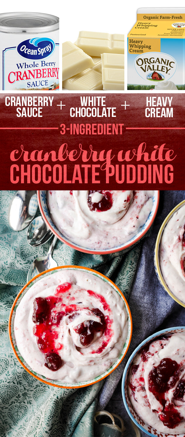 Cranberry Sauce + White Chocolate + Heavy Cream = Cranberry White Chocolate Pudding