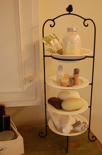 9. Use a stacked plate rack to make extra counter storage space.
