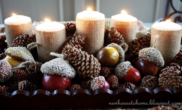 11 burlap wrapped candle centerpiece